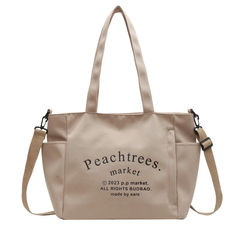 Student class canvas bag Female 2023 new fashion letter Tote commuter large capacity single shoulder crossbody bag