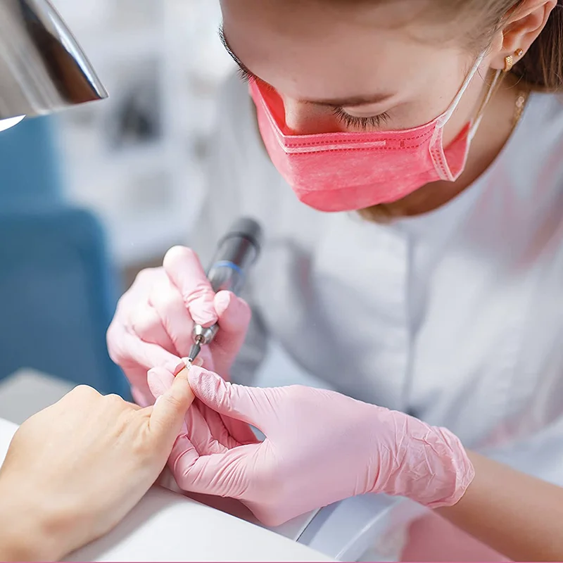 Custom package with brand tattoo black nitrile gloves beauty nail tech use white blue pink powder free latex free nitrile gloves