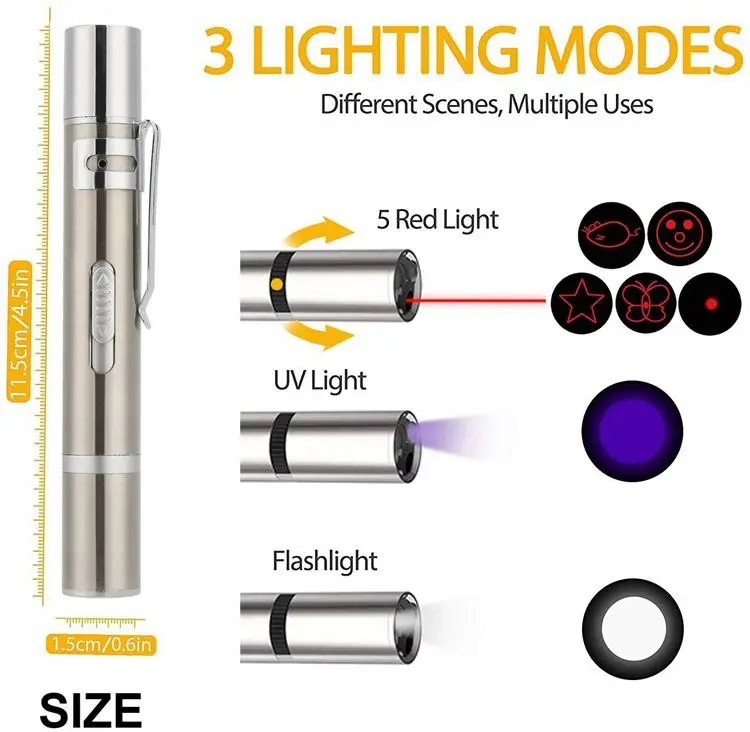 USB Rechargeable Pet Supplies Interactive Cat Toys 3 In 1 Mini Red Laser Pointer Pen 812-1660