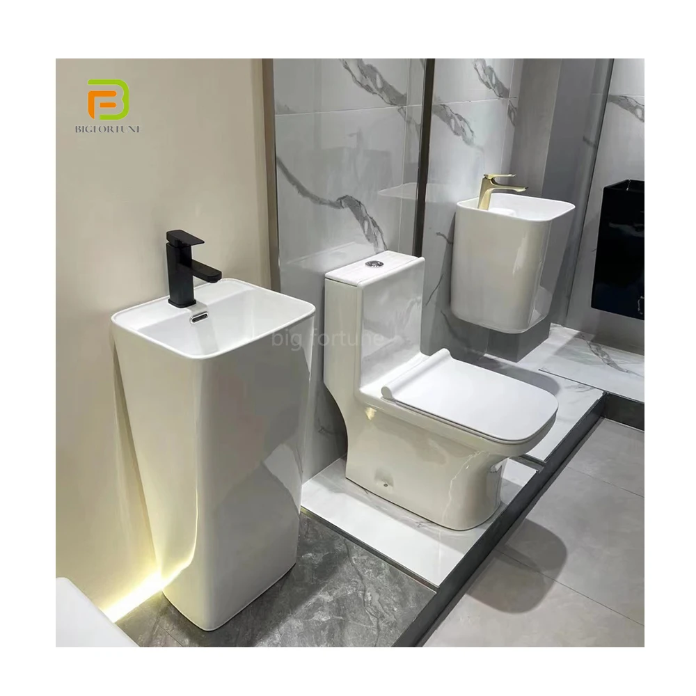 Hotel Ceramic Water Closet Wc One-piece Toilet square White Color Sanitary Ware Bathroom Toilet Set
