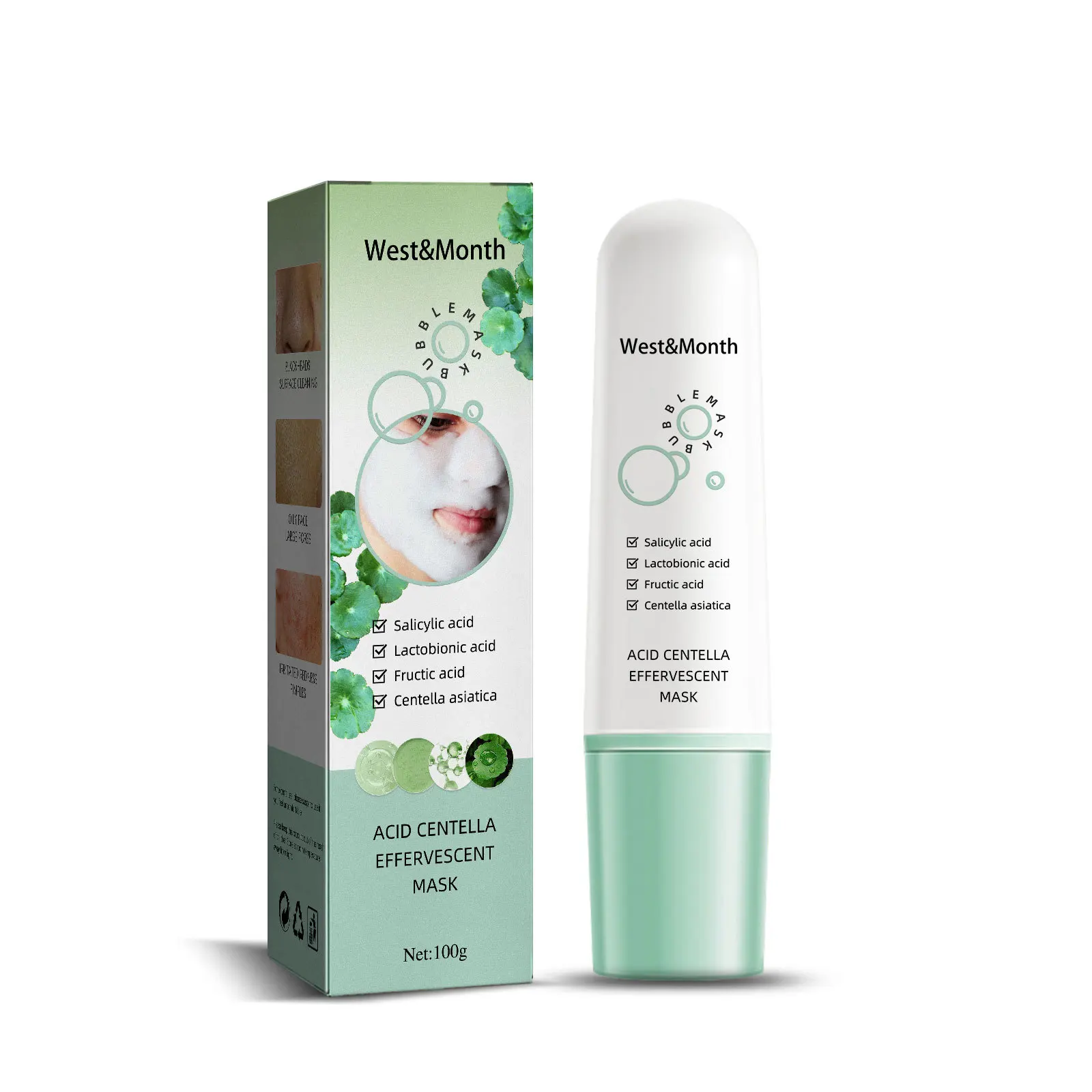 West&Month Private Label  Centella Beauty Organic  Brightening Moisture Whiten  Carbonated Oxygen Bubble Facial Mask 100G