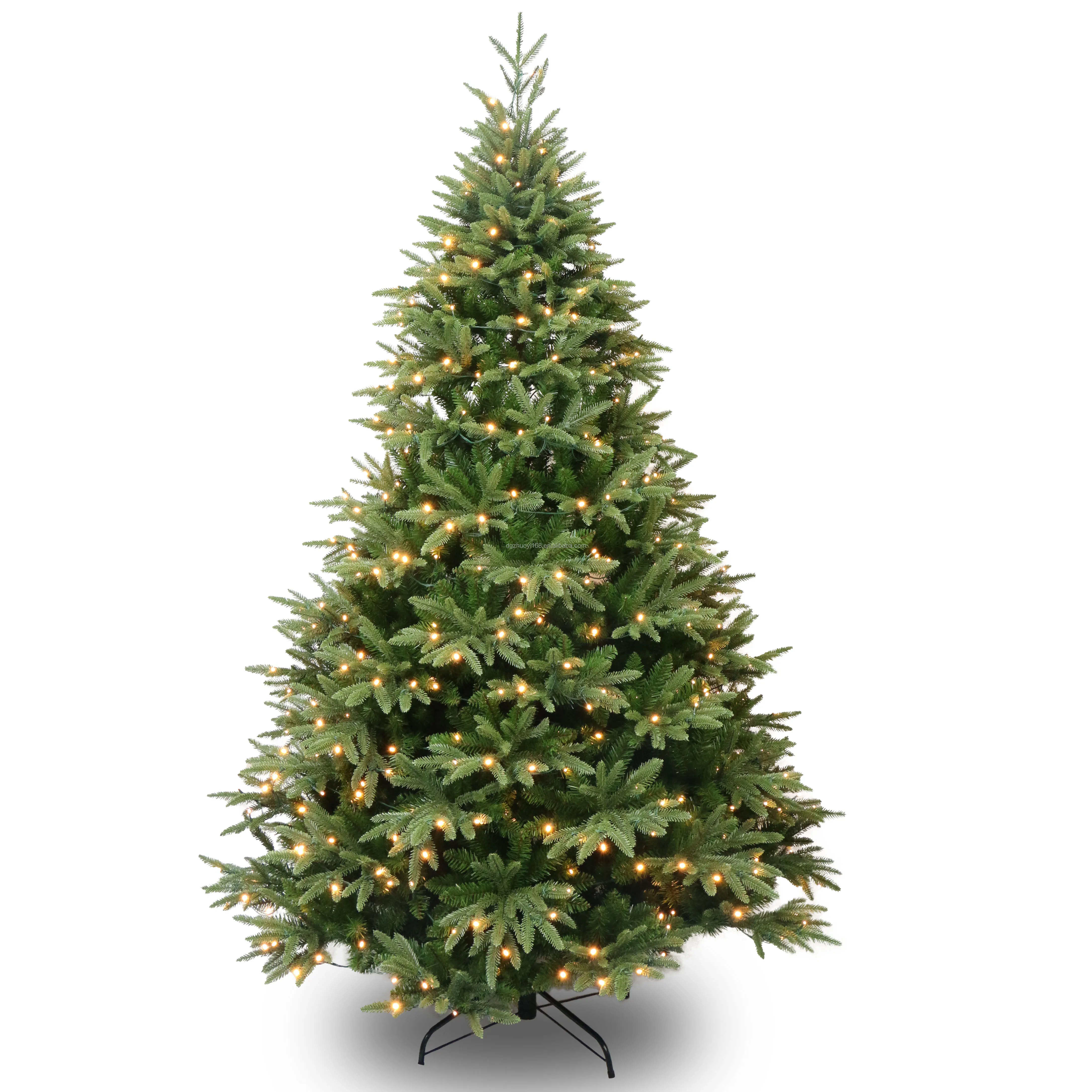 Wholesale dense PVC PE Mixed 7FT 210cm Giant Pre lit metal artificial Christmas Tree with warm white led light