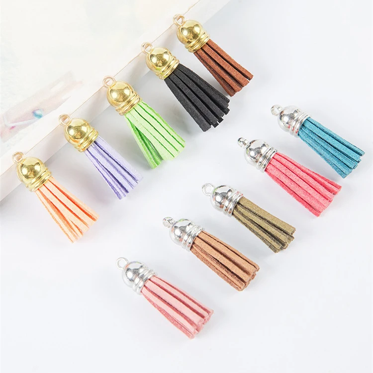 Suede Mauve Leather Tassel Keychain Silver Gold Fringe Trim Cotton Tassels Cord Jewelry Findings Home Accessories