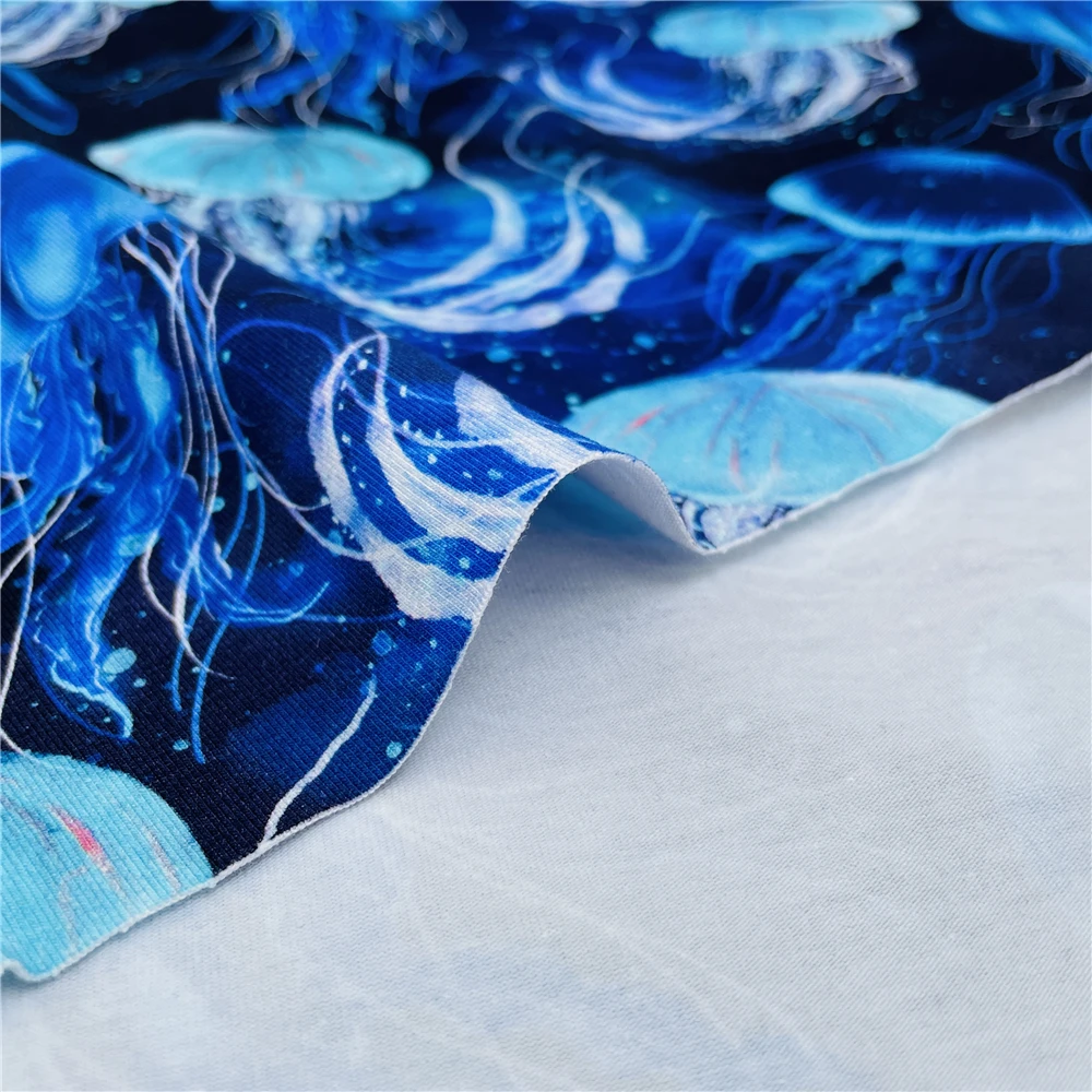 No MOQ 95 Cotton 5 Lycra Custom Digital Sea Pattern Print Cheap Cotton Fabric for baby cloth 230-250gsm