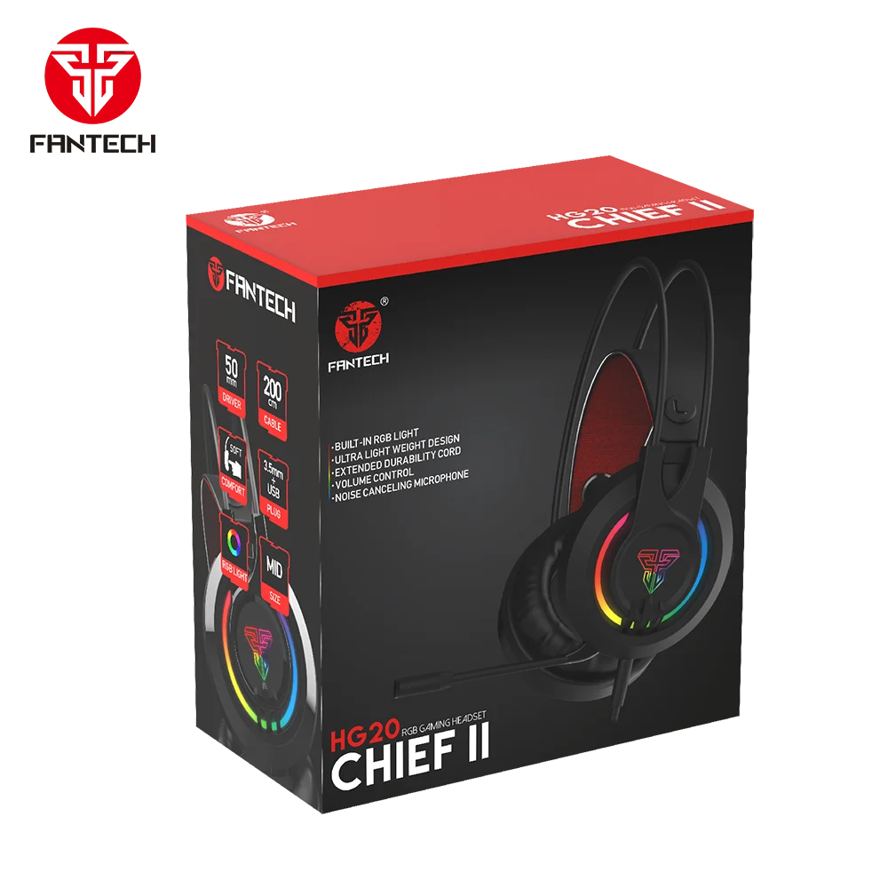 2020 New Model Fantech Gaming Wired 3.5 RGB Light PC 50 MM Durable Gaming Headset