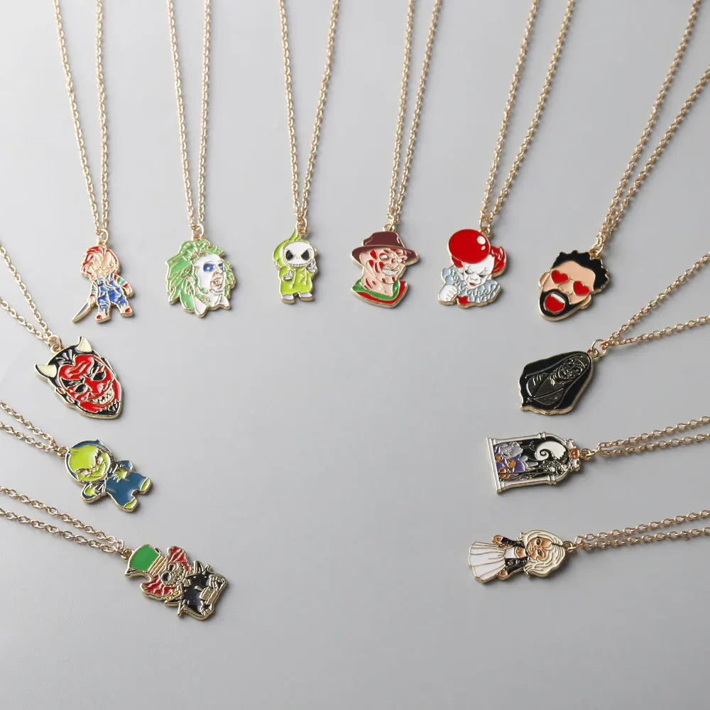 Cartoon Personality Halloween Necklace Horror Devil Clown Skull necklace metal Pendant Accessories Jewelry gifts