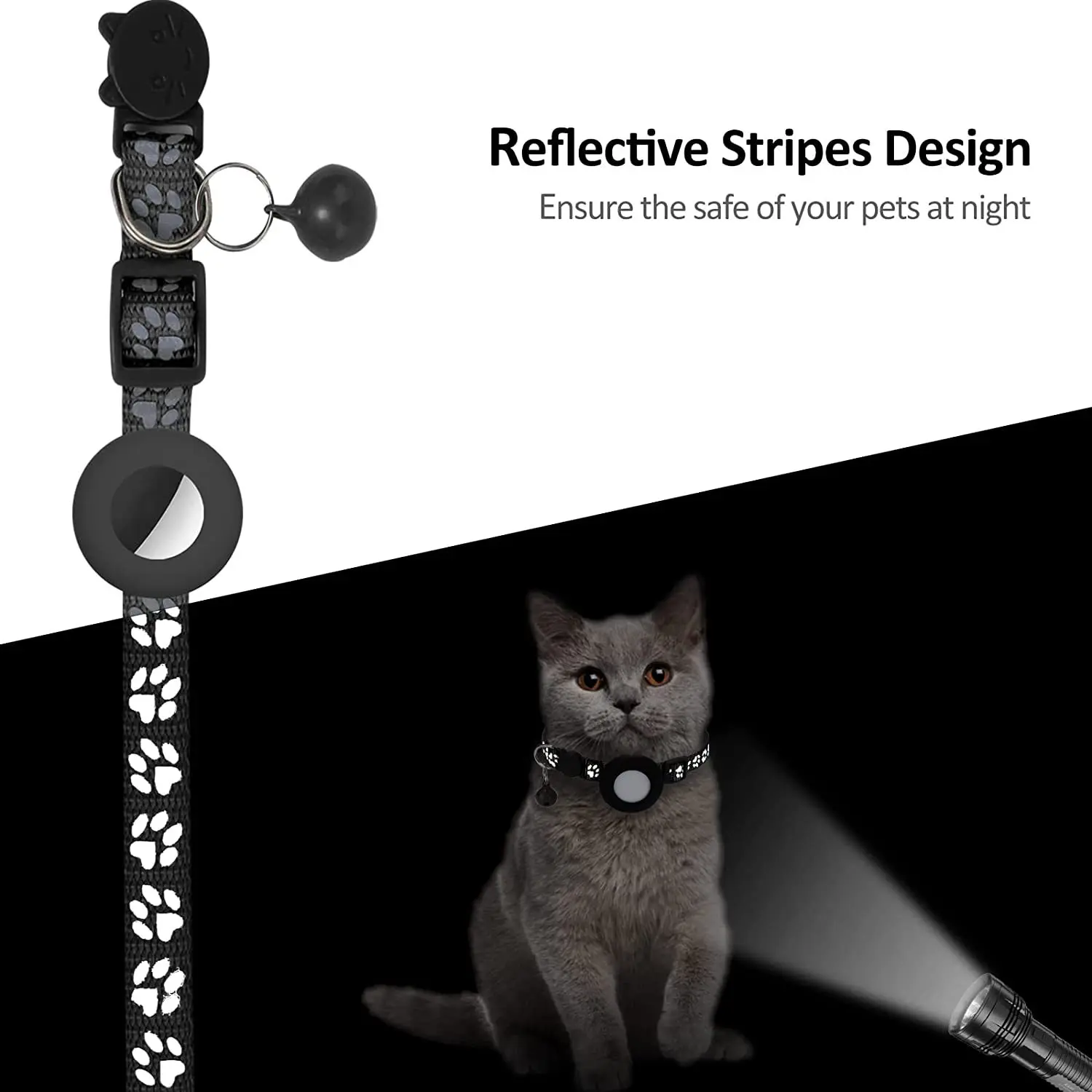 ODM/OEM Factory Wholesale Airtag Cat Reflective Collar With Bell for AirTag Case Cats Print Collar Pet Accessories Supplies