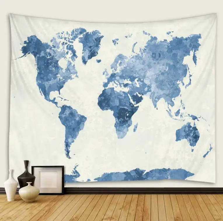 Watercolor world map tapestry