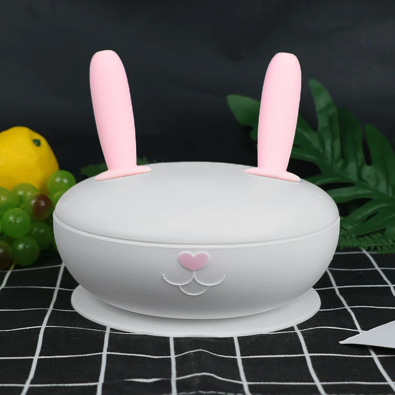 Silicone Rabbit Divided Suction Bowl BPA Free Food grade Silicone Non-toxic Easy to clean Infant Feeding Suction Bowl