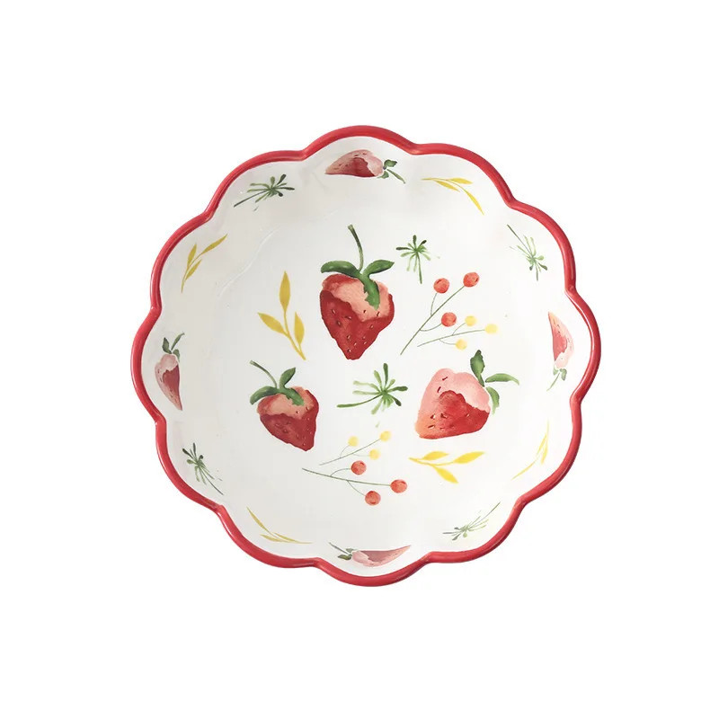 Wholesale Wavy Lace Ceramic Bowl Soup Rice Bowl Fruit Salad Dessert Underglaze Colour Porcelain Carton Customized Fashionable