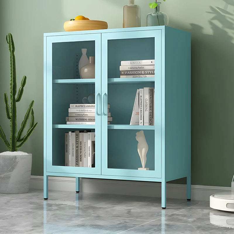 Wholesale office furniture steel storage cabinet with 2 glass doors cupboard low height metal filing cabinet with high feet
