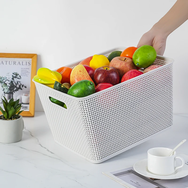 Large Plastic Storage Baskets,14*11.6*8.5 Inch Plastic Storage Bins Stackable Plastic Woven Basket Organizer