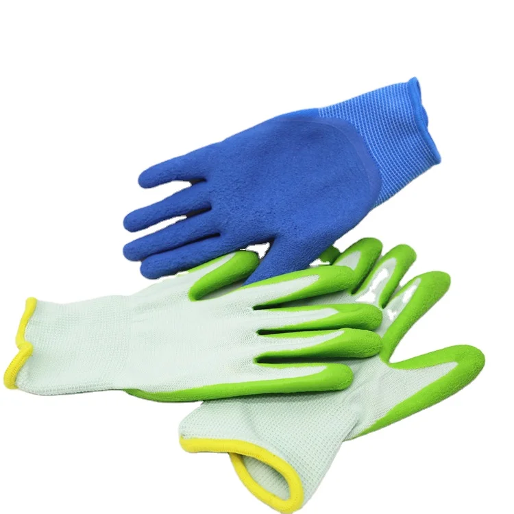 Premium Kids Polyester Nylon Knitted Shell Foam Latex Gloves Hand Safety Kids Garden Gloves