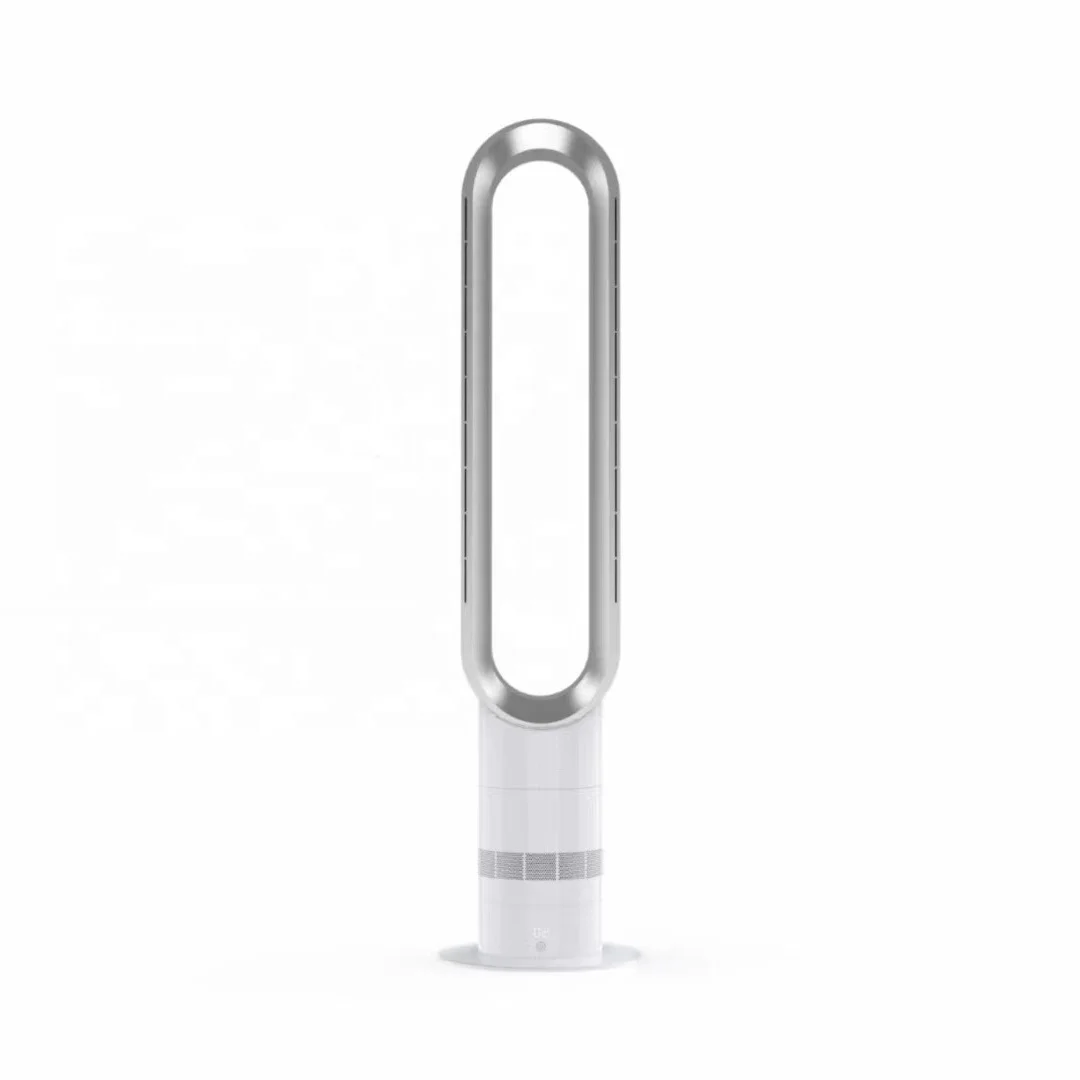 99 CM Height ABS Material Summer Floor Stand DC Motor Oscillation Tower Leafless Fan White Silver Powerful Leafless Fan