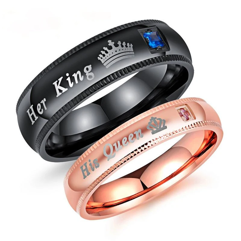 Stainless Steel Her King His Queen Couple Ring