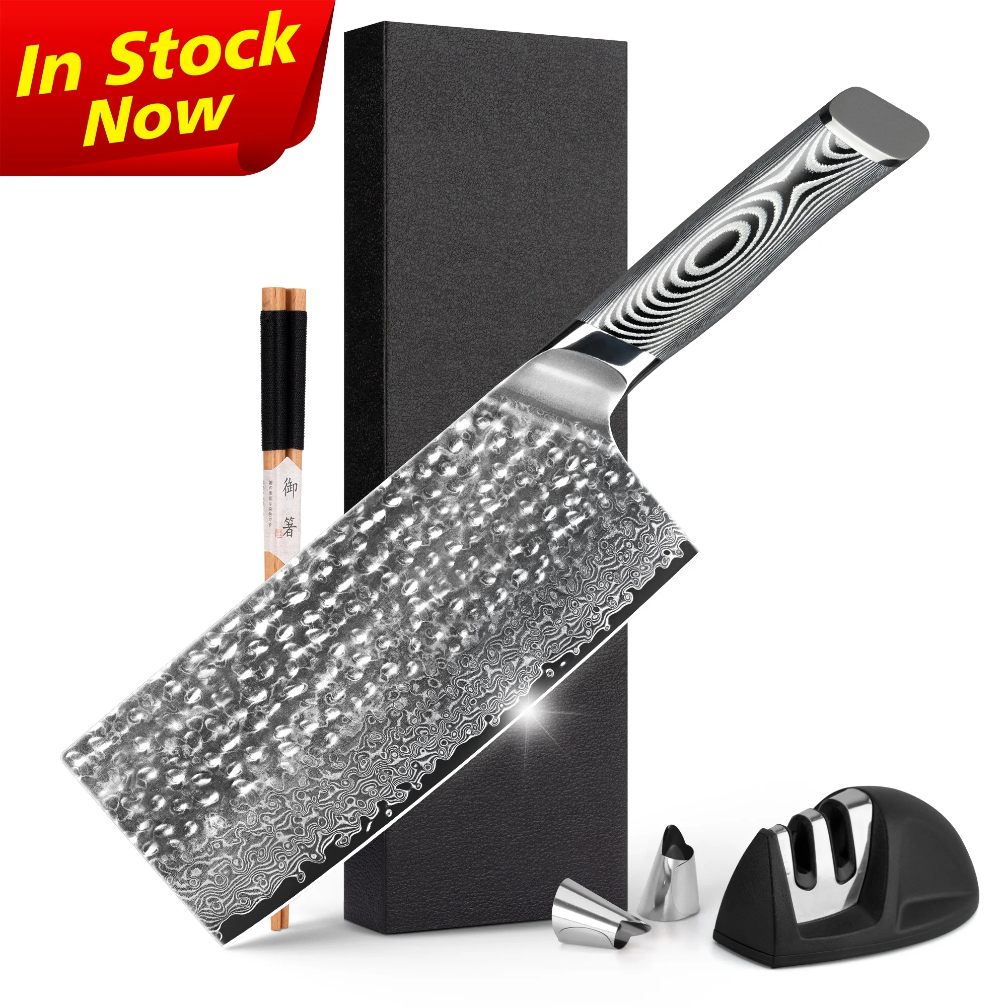 10% off Grey G10 Handle 67 layer vg10 damascus steel chef knives chinese cleaver kitchen chopper knife with Hammered Pattern