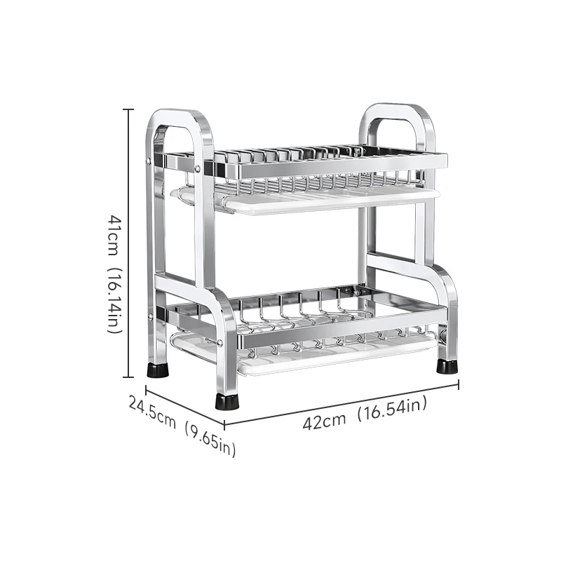 Multipurpose 2 Layer Metal Plate Rack Large Capacity Stainless Steel Storage Dish Drying Racks
