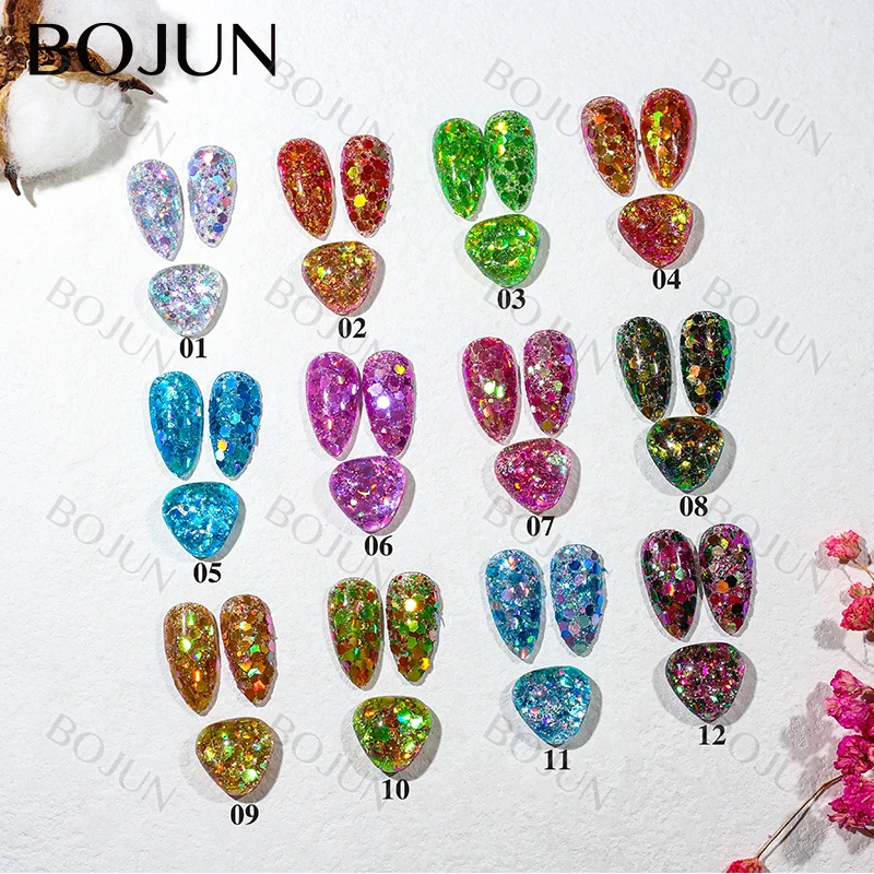 Big Discount nail glitter acrylic powder chunky hexagonal mixed glitter for nail art solvent resistance chameleon glitter