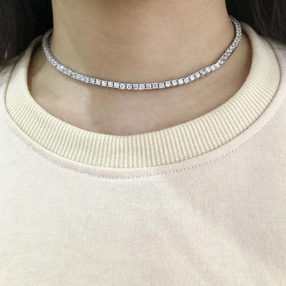 Wholesale Custom 3mm 925 Sterling Silver 18K Gold Plated Hip Hop Jewelry Bling Iced Out 5A CZ Diamond Tennis Necklace Chain