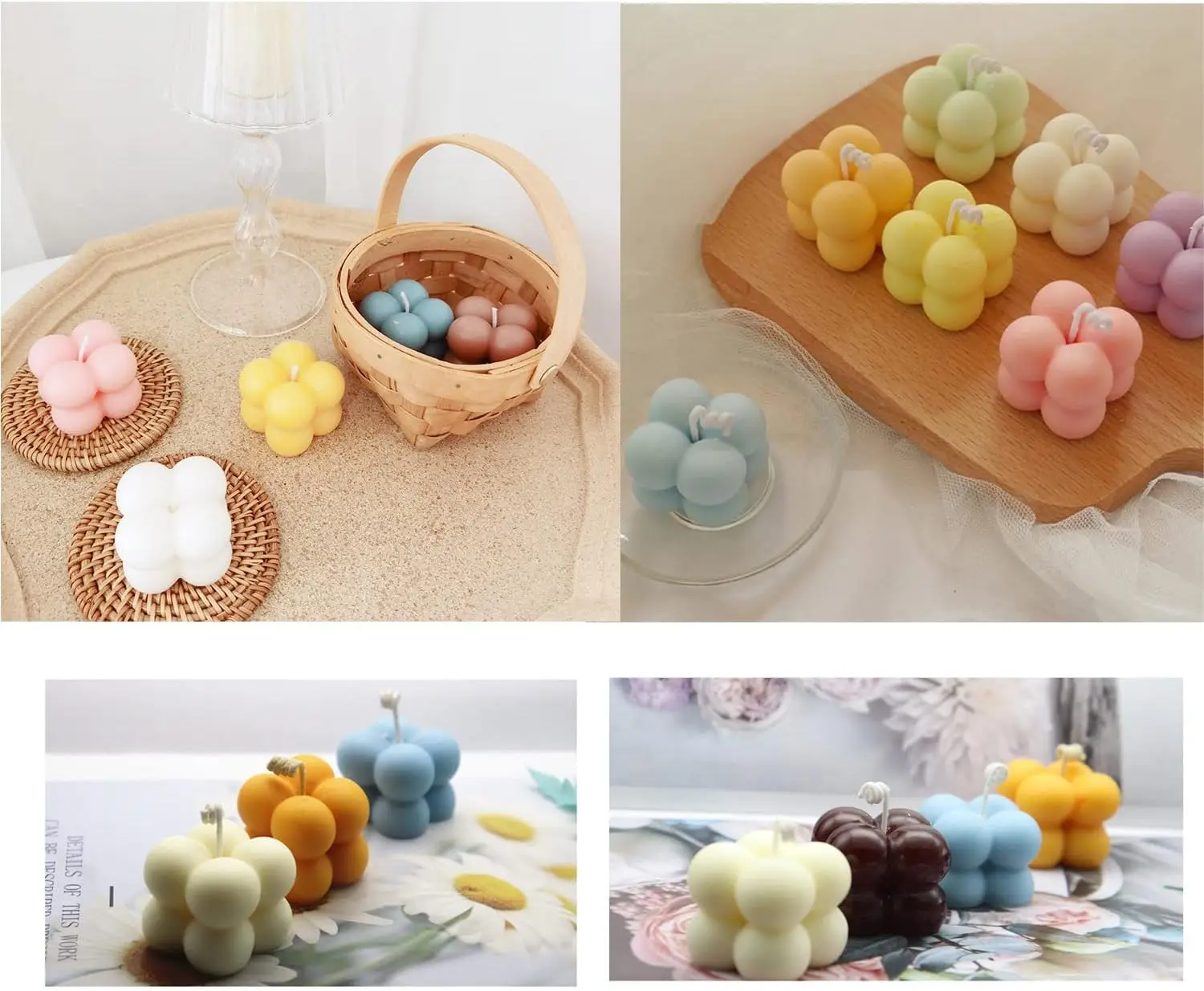 3D Bubble Candle Molds 15 Cavity Cube Silicone Molds for Candles Making Soy Wax Bubble Cake Molds for Baking