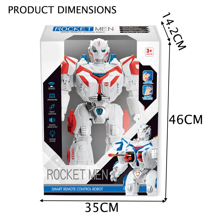 Remote Control Robot Toy Rocket Launch Sounds Light Program Demo Function