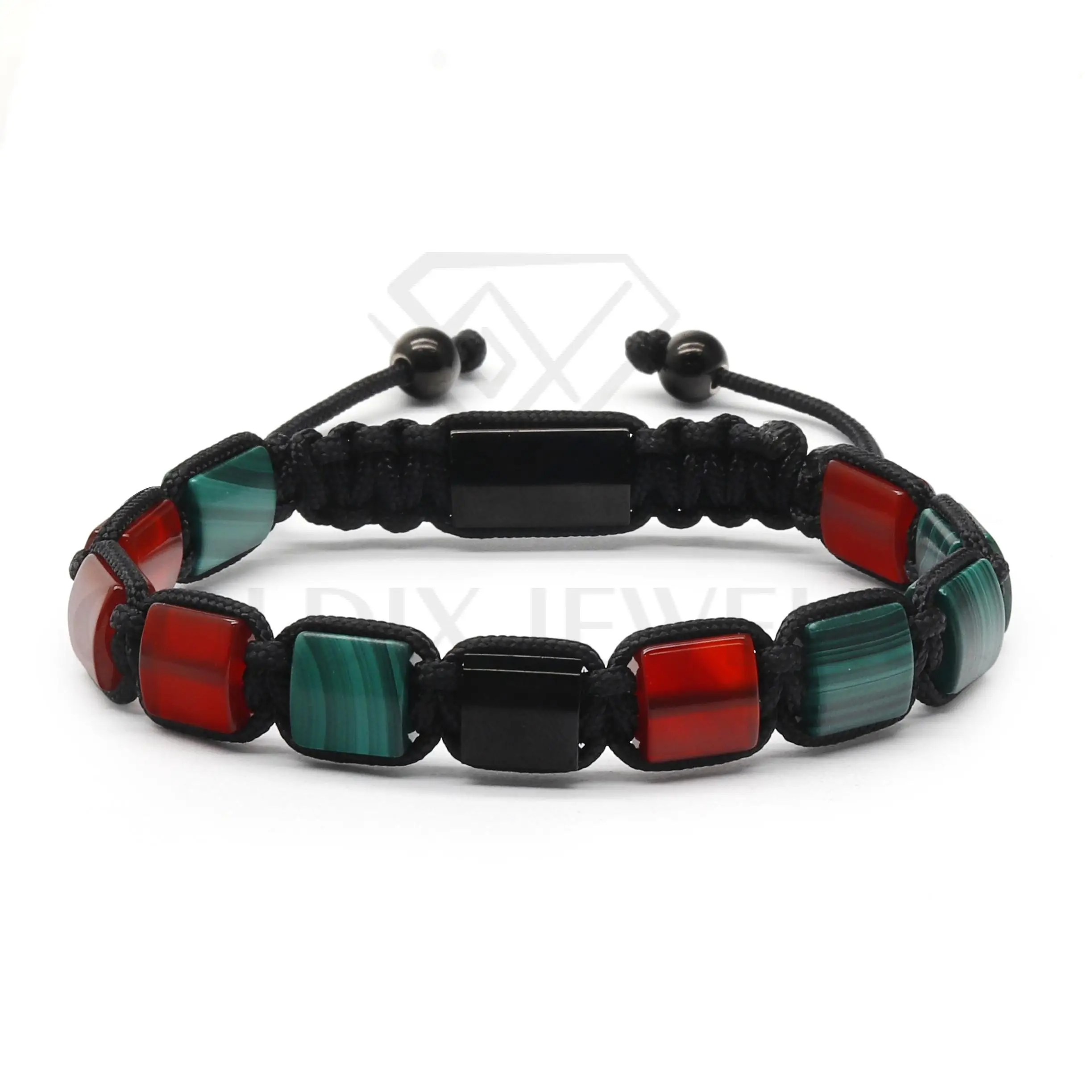 New Design 8mm Natural Stone Square Braided Bracelet Men Green Tiger Eye Lapis Matte Black Agate Bracelet With Customized Logo