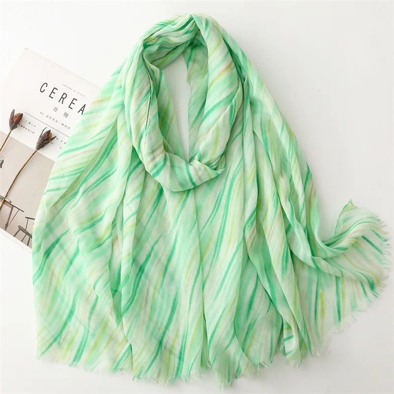 Spring Summer Bright Colors Soft Viscose Printed Shawls 180*90CM Muslim Women Vertical Striped Scarf Hijab Fashion Arabic Scarfs