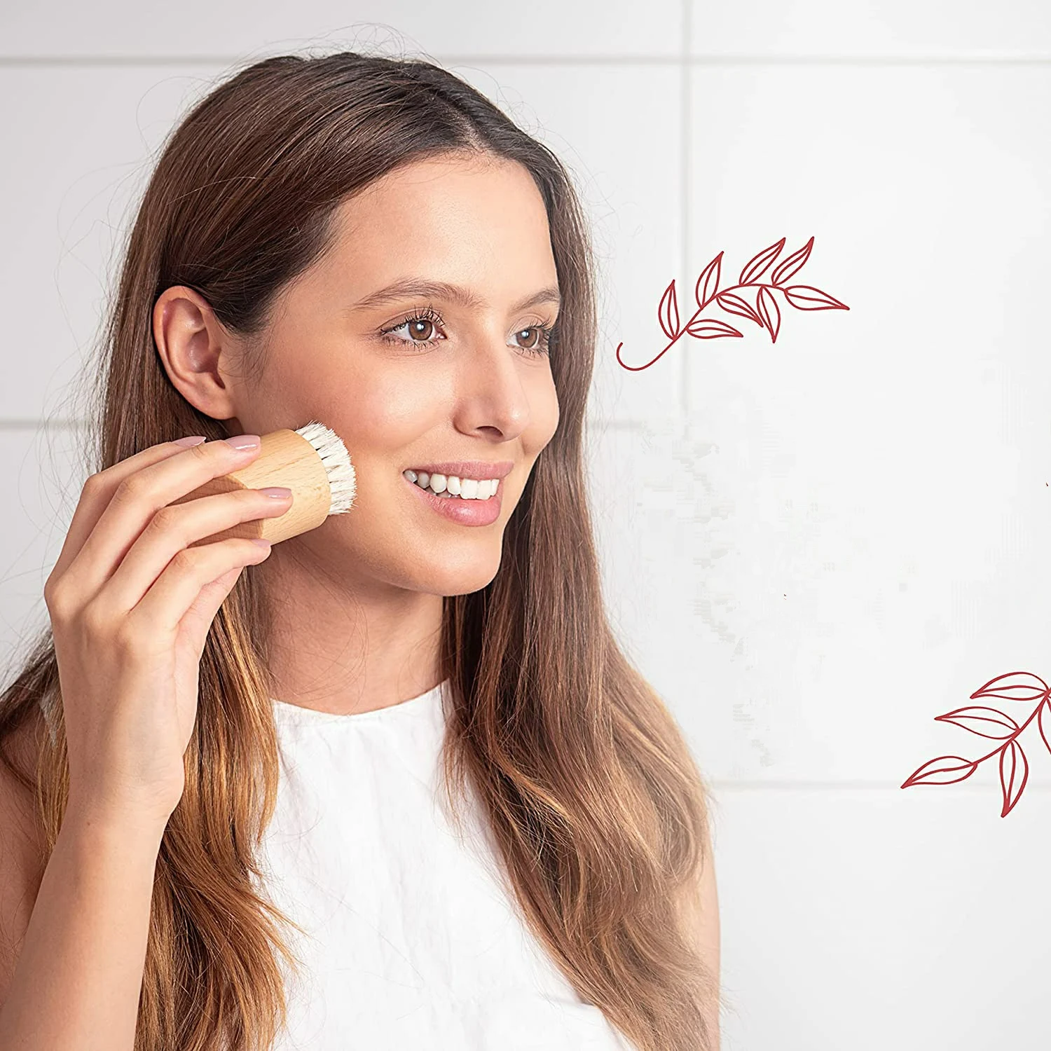 Custom Logo Natural Beech Wood Soft Horse Hair Face Brush Exfoliating Cleanser Facial Cleaning Tool