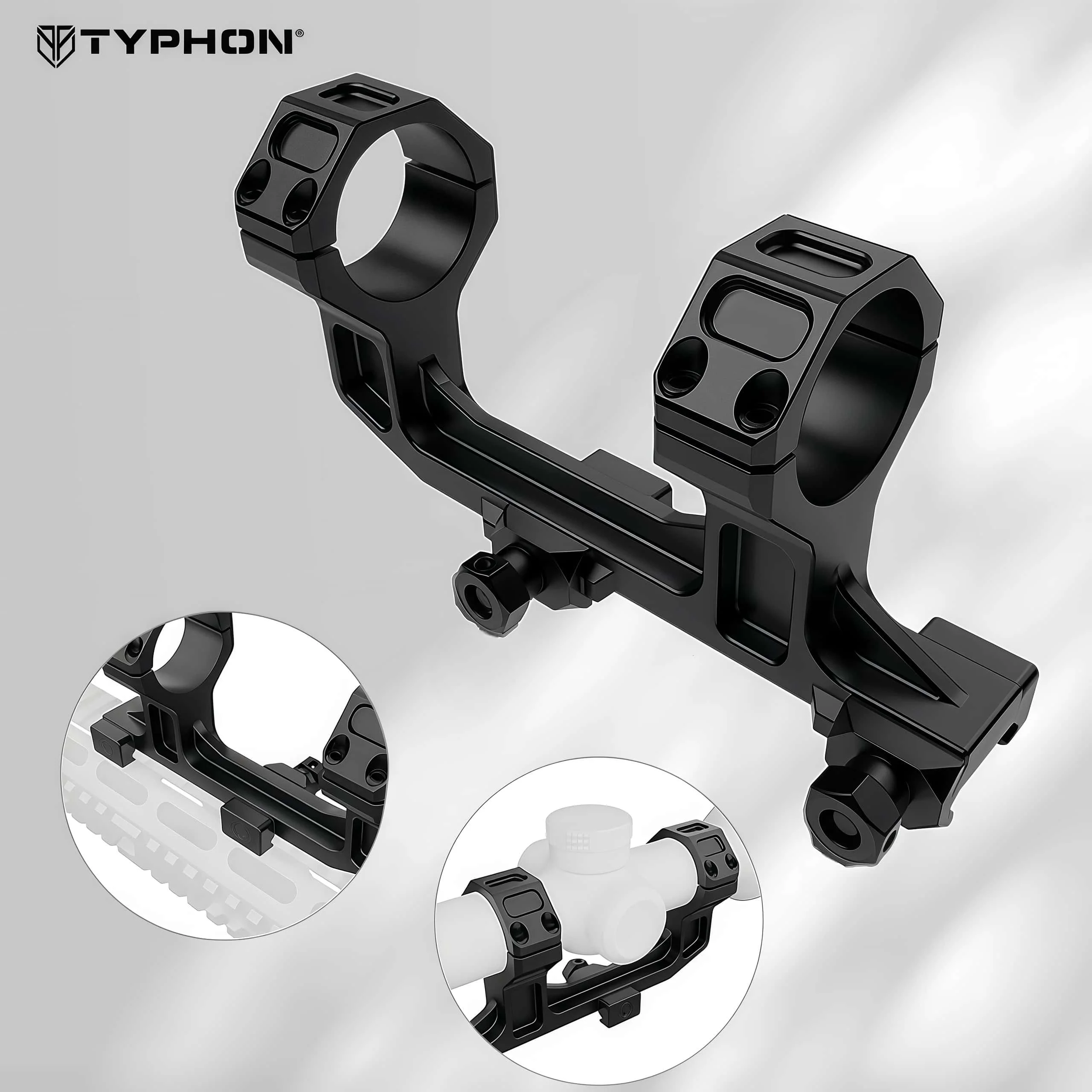 TYPHON 2024 Extended Pic Aluminum Black Optic Scope Mount 30mm  Rings Mount Double Ring Scope Mount Ring Spacing Is 2.8 Inch