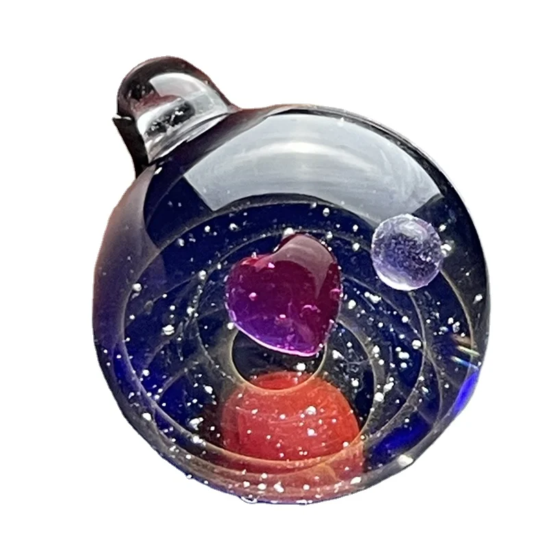 Creative Gifts Glass Crystal Ball Universe Starry Sky Galaxy Necklace Pendant Children Jewelry wooden bead chain