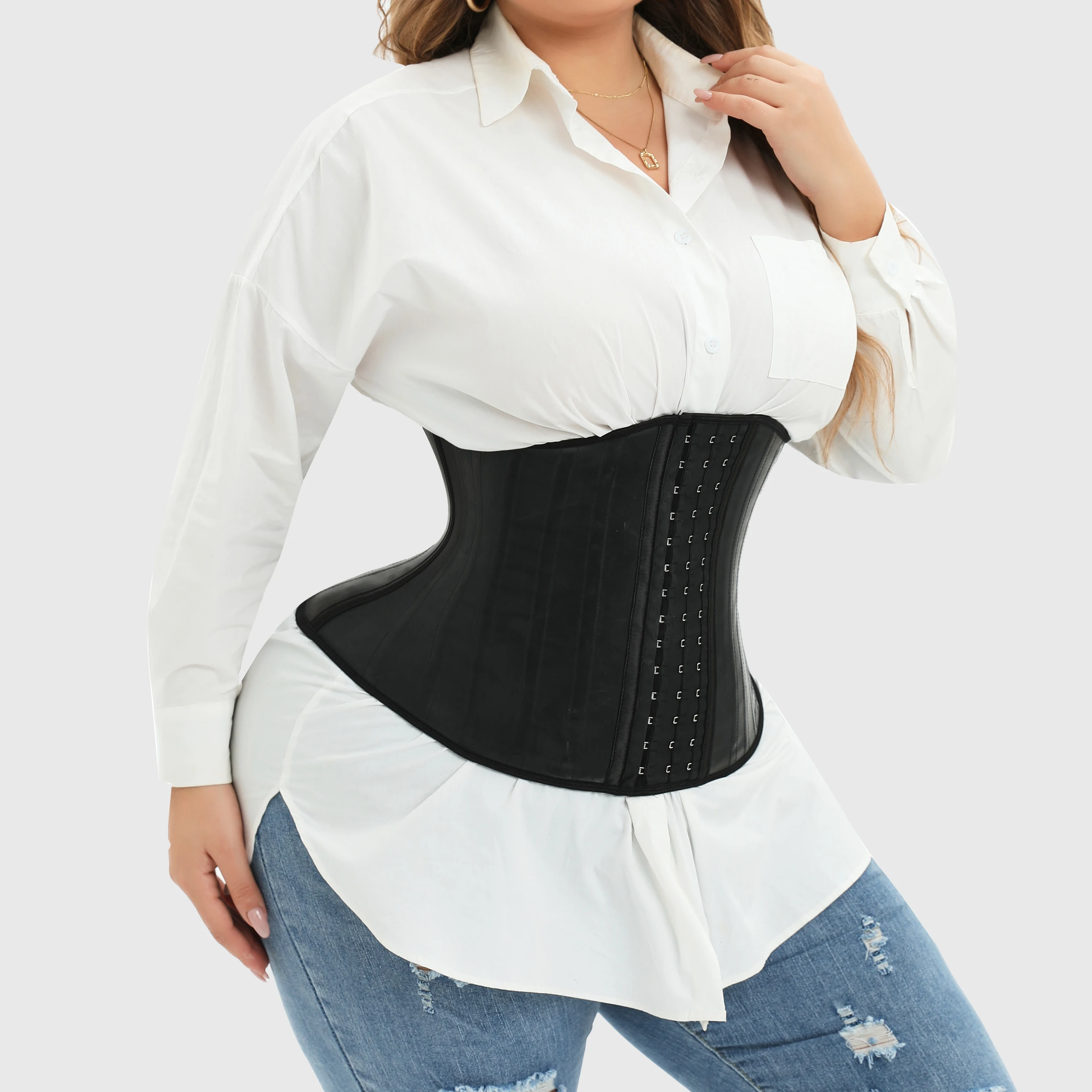 KSQ 25 Steel Bones Latex Hooks Waist Trainer Women Plus Size Sauna Sweat Corset Chest Breast Lifter fajas body shaper