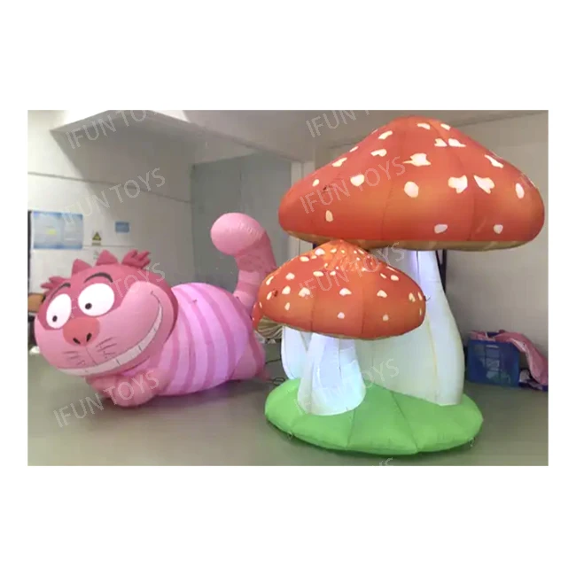 Alice In Wonderland Theme Party Inflatable Character Large Cheshire Cat Led Mushroom and Inflatable Flower