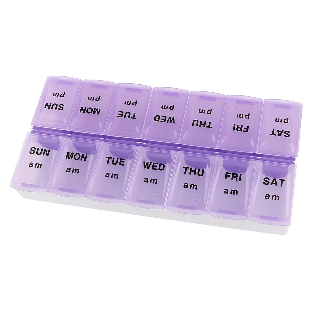 Pill Box 7 Day Plastic Medicine Organizer 14 Compartment Dispenser Weekly AM PM Pill Box