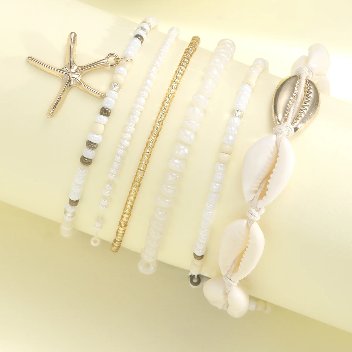 Fashion Summer Beach Gold Shell Chain Beaded Multilayer Anklets Women Boho Starfish Ankle Bracelets Barefoot Jewelry For Gifts