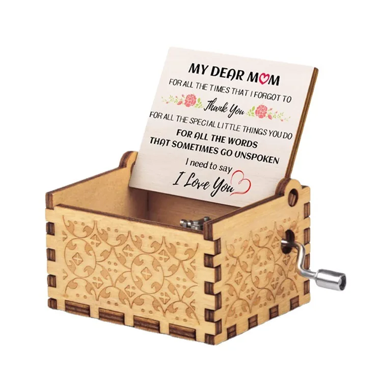 Customize Wooden music box color printing wooden hand crank music box music box Gift for Wife Kids