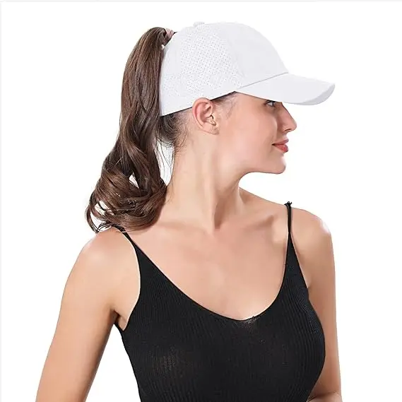 Womens  Cross Ponytail Baseball Caps Adjustable High Messy Bun Ponycap Quick Drying Hat