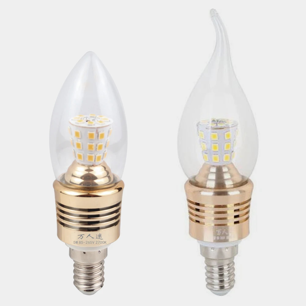 
194-High quality Fans series E14/E27 5W LED candle bulbs 3000/6000K Golden edge lamparas led SMD 2835 