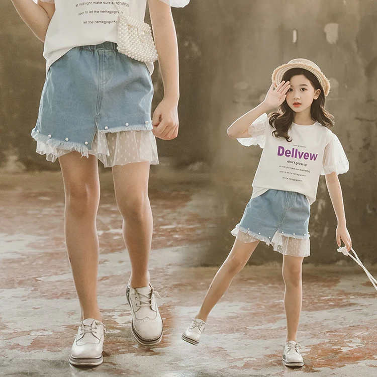 Lace 3D Skirt For 4 - 16 Yrs Teenage Girls 2020 New Summer Kids Clothes Fashion School Big Girl Denim Spring Simple Skirt