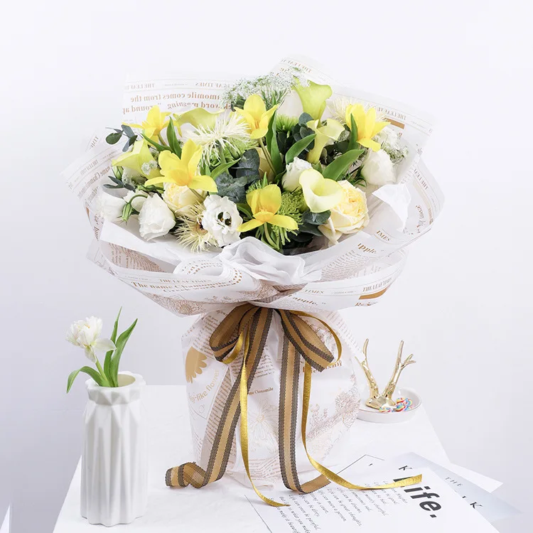 Gift Wrapping Paper Flower Vintage Newspaper Waterproof Flower Wrapping Paper for Bouquet Florist Supplies Paper