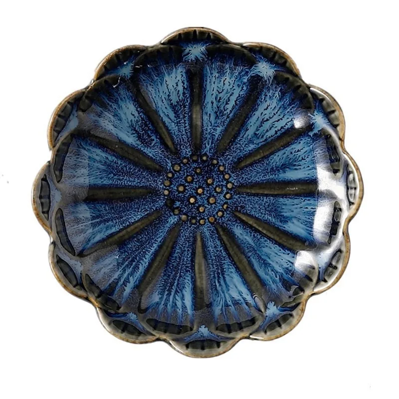 MSH Kiln Porcelain Food Dish Lotus Leaf Lace Soy Sauce Dish Seasoning Plate Ceramic Tableware