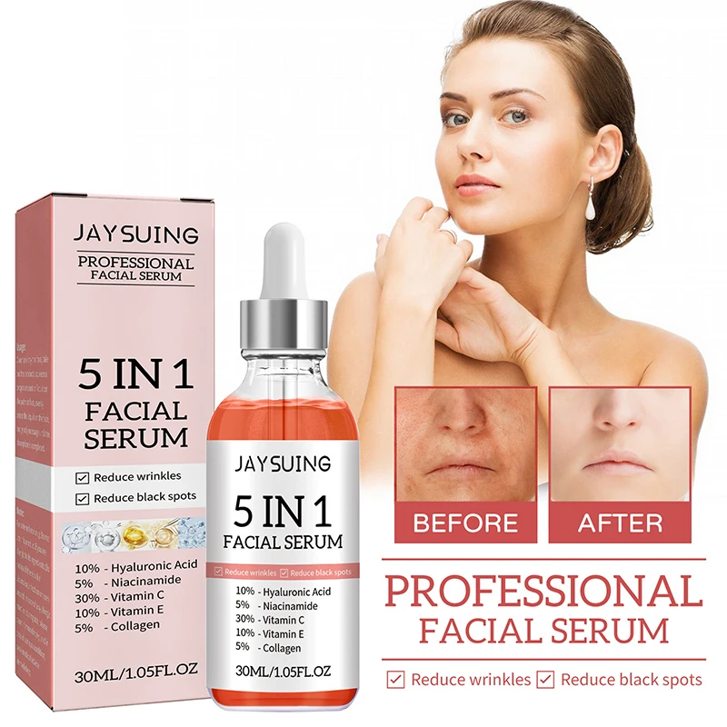 Facial Essence Hyaluronic Acid 5 in 1 Moisturizing Whitening Lightening Spots Anti-Wrinkle Anti-aging Facial Treatment