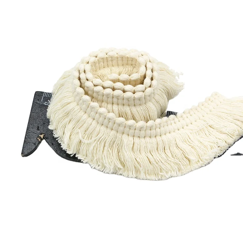 33mm polyester thickened beige tassel cotton fringe tassel lace trim for textiles, carpets flag, curtains, tablecloths, garment