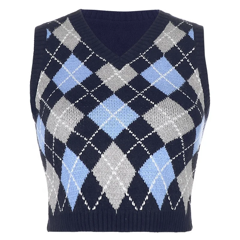 Customization 12 GG Knit Sweater Korean Checked Jacquard Knitted Vest