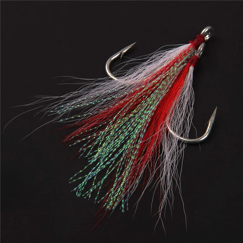 Bucktail Teasers Fishing Hook Saltwater Fishing Plugs Lures Teaser Tail Fluke Rig Super Strong Hooks 10pcs/bag