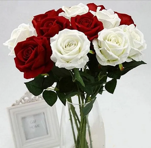 high quality decorative flowers Artificial velvet rose flower for sale