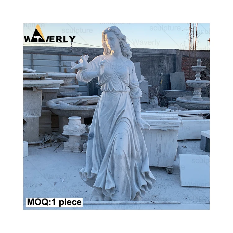 WAVERLY Stone Carvings And Sculptures Life Size White Marble Roman Figure Woman Statue Woman And Bird Statue Sculpture Prices