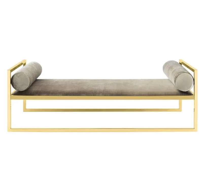 Modern & Contemporary Daybed in Gold Finish Upholstered Velvet Fabric Sofa Couch Lounge Daybed Indoor Used