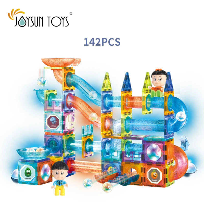 JOYSUN Lighted Magnetic Tiles for Kids Ages 4-8,magnet Toys for 3 Year Old Boys Girls Learning Toys Block Set 3 Cartons 142 Pcs