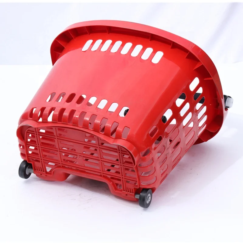 Хорошее качество розничный магазин двухколесная вращающаяся корзина для покупок с ручкой из алюминиевого