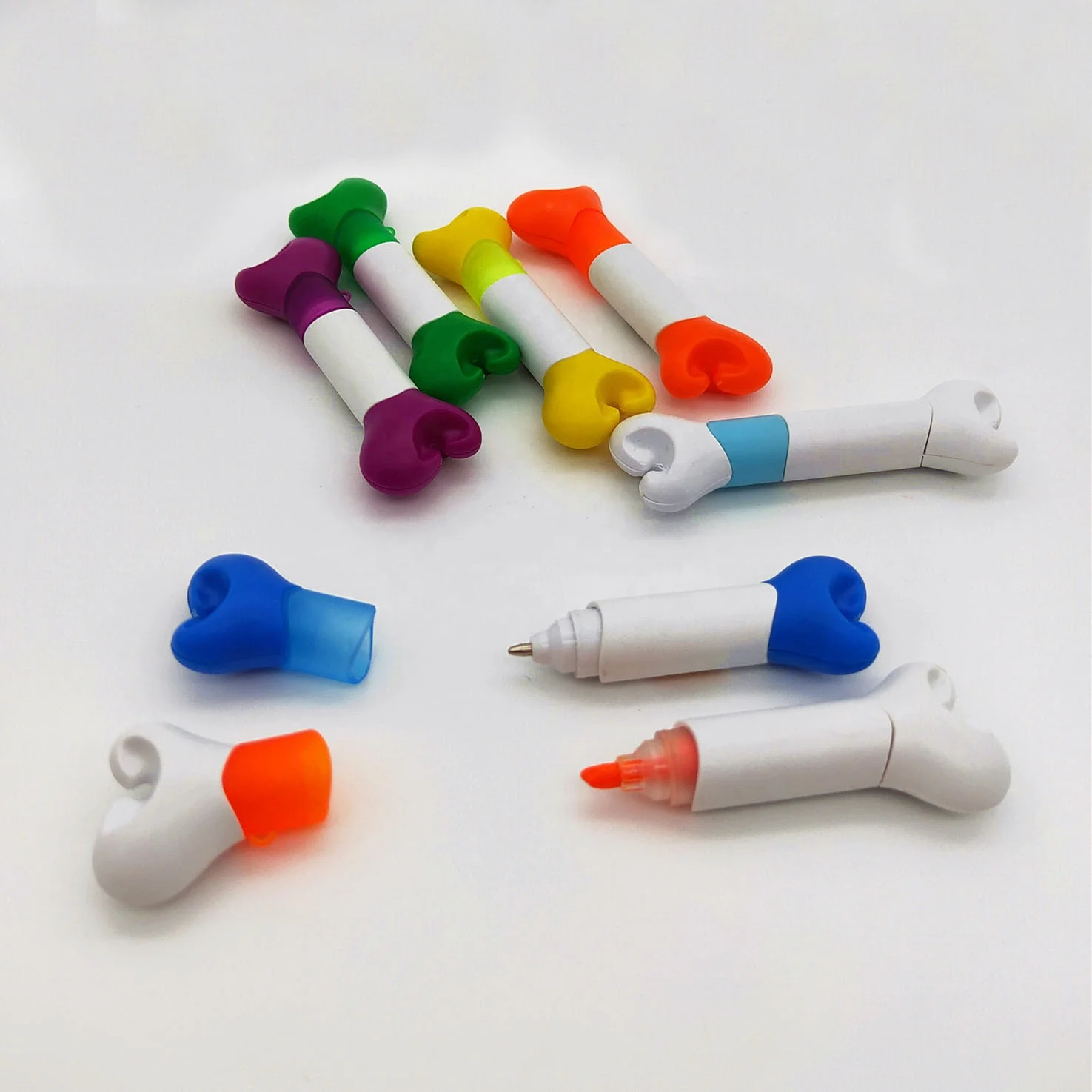 Novelty Lanyard boligrafo Highlighter Short Puppy Bone shape ball pens with printing